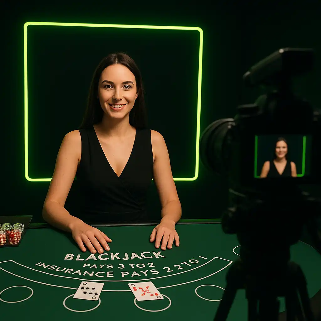 Živý dealer u blackjackového stolu v Glorion Casino